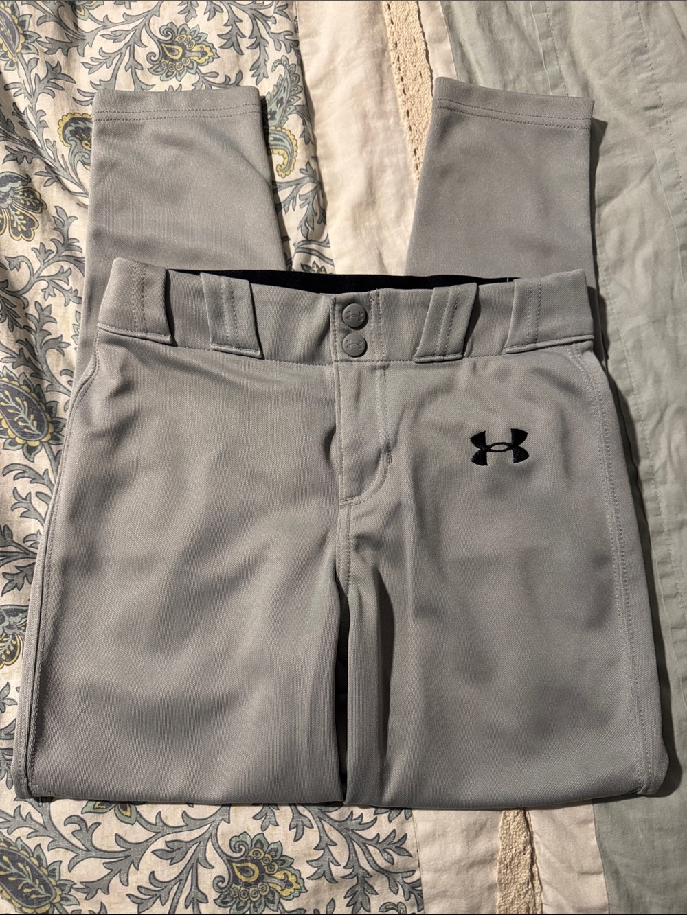 Under Armour Light Gray Kids' Baseball Pants with Black Logo